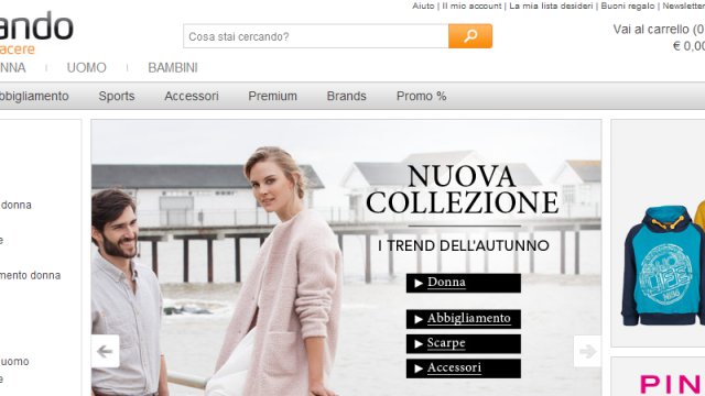 La homepage di Zalando, uno dei leader europei dell'ecommerce