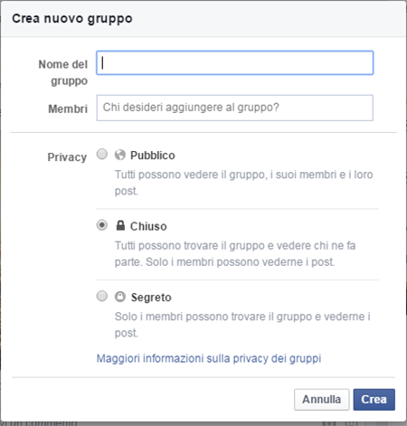 Creare un Gruppo Facebook
