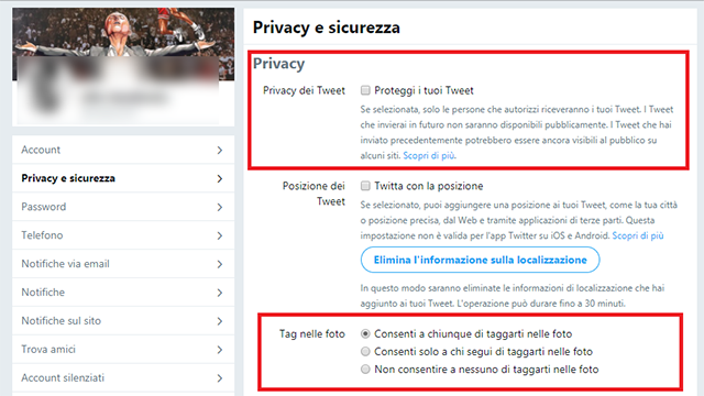 twitter protezione privacy bambini