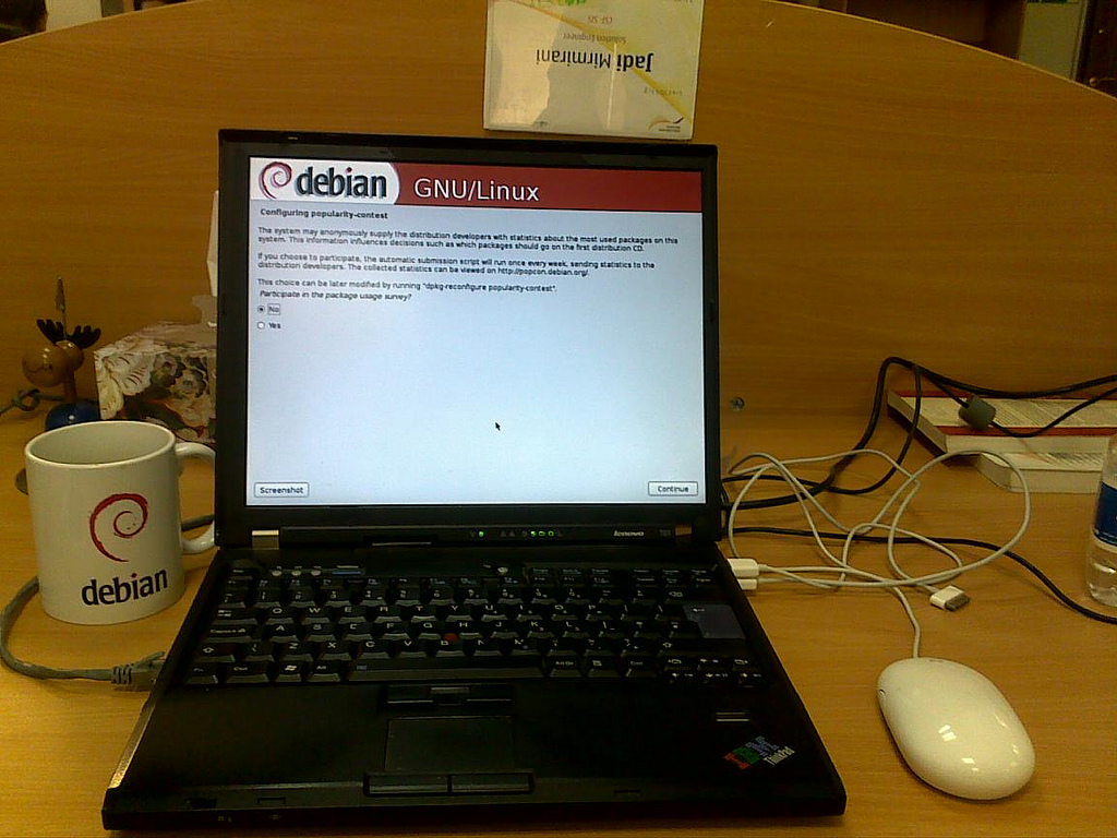 Debian in fase di installazione su laptop