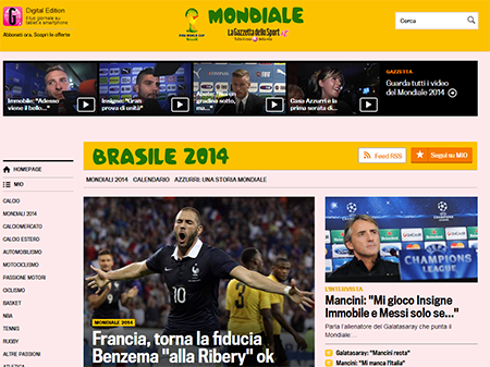 La homepage della Gazzetta dedicata ai mondiali 2014