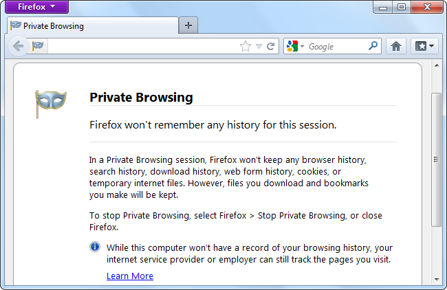 Private browsing in Firefox