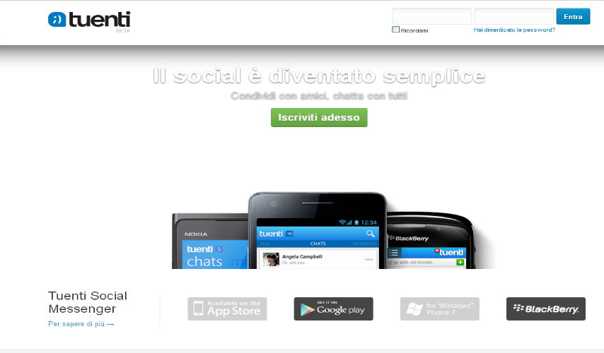 Homepage del social network Tuenti