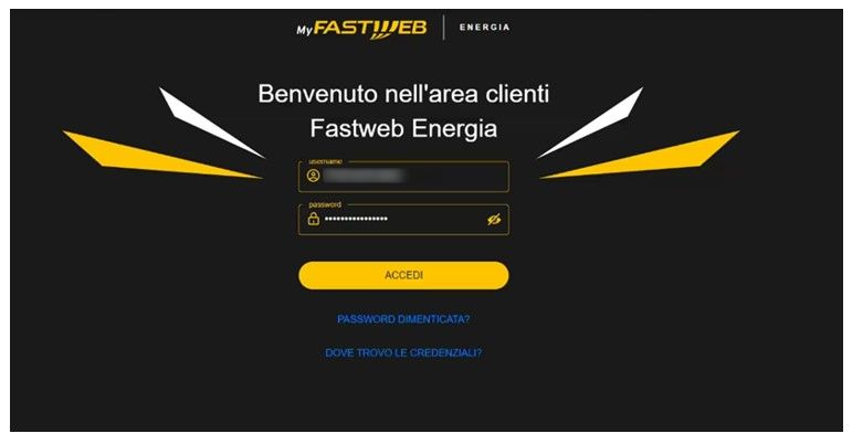 Schermata login Fastweb Energia