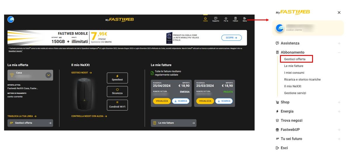 Schermata cosa comprende la mia offerta da browser
