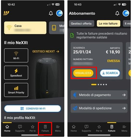 Schermata verifico consumi da app