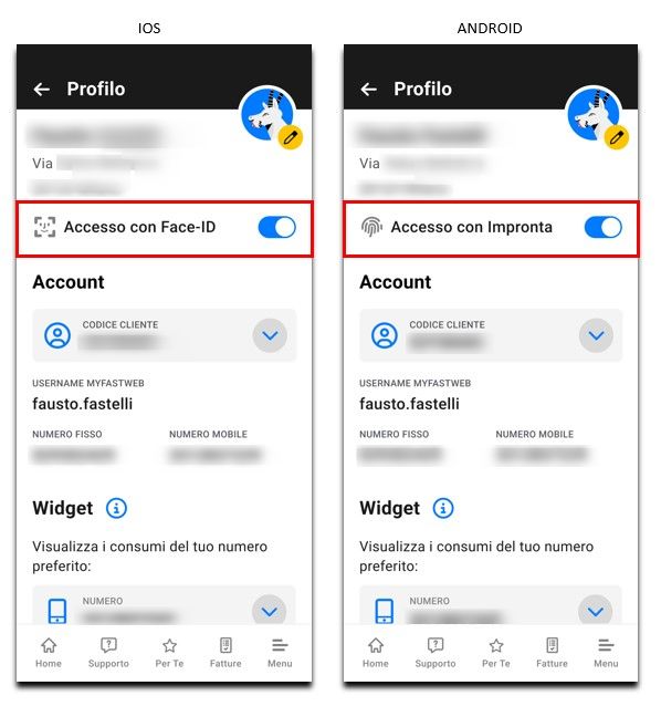 Schermata profili ios e android