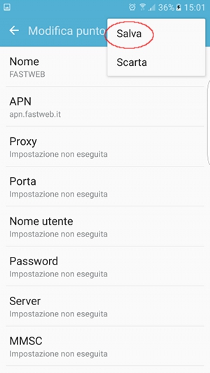 Impostazioni Manuali APN Fastweb