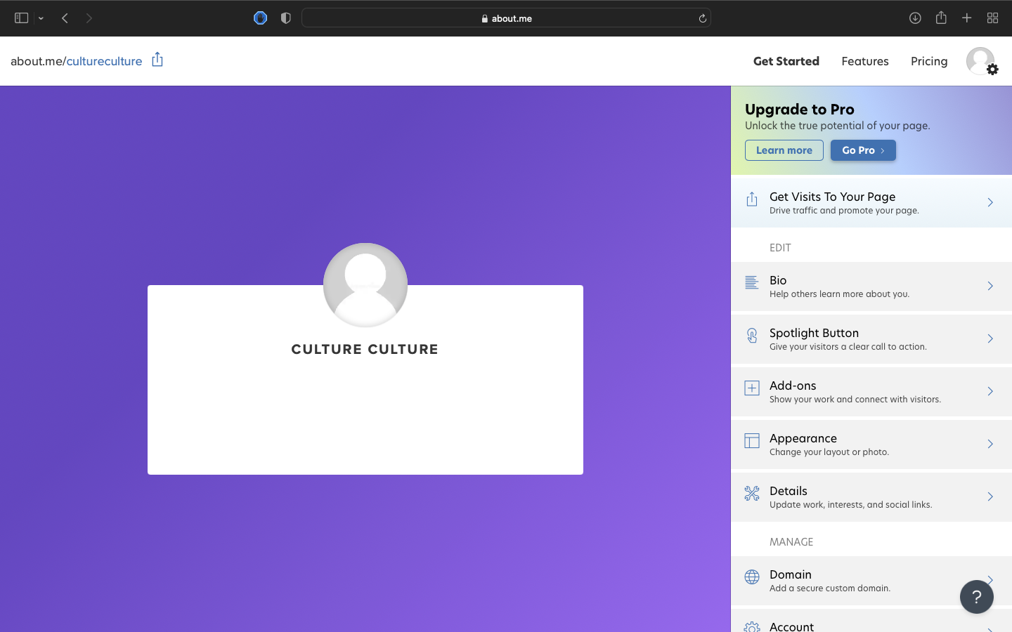 Come creare un sito web con About Me: modificare la pagina creata