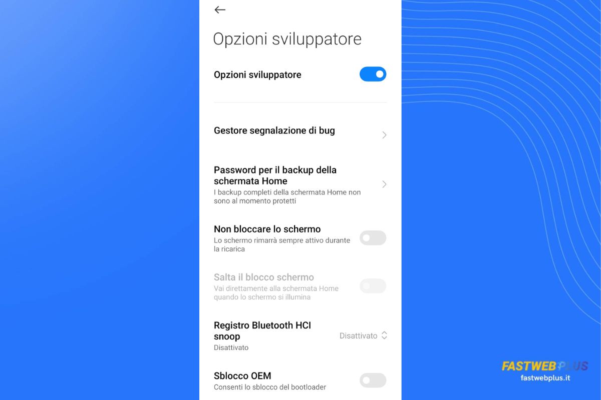 Opzioni sviluppatore Android Opzioni sviluppatore Android