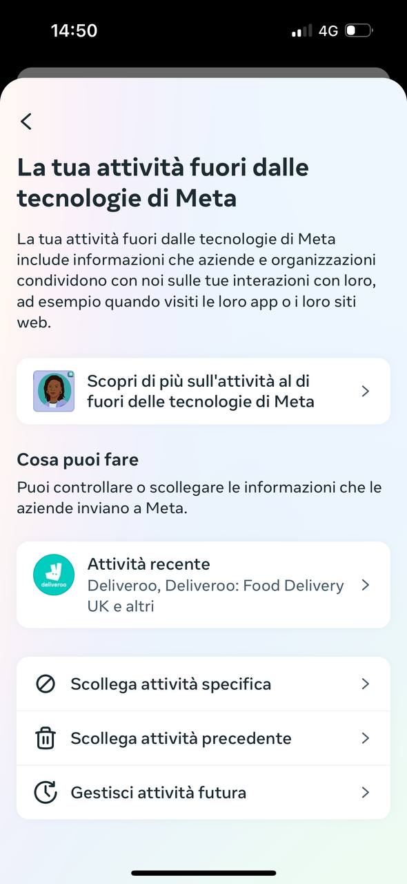 Tracciamento Facebook scollega attività precedente