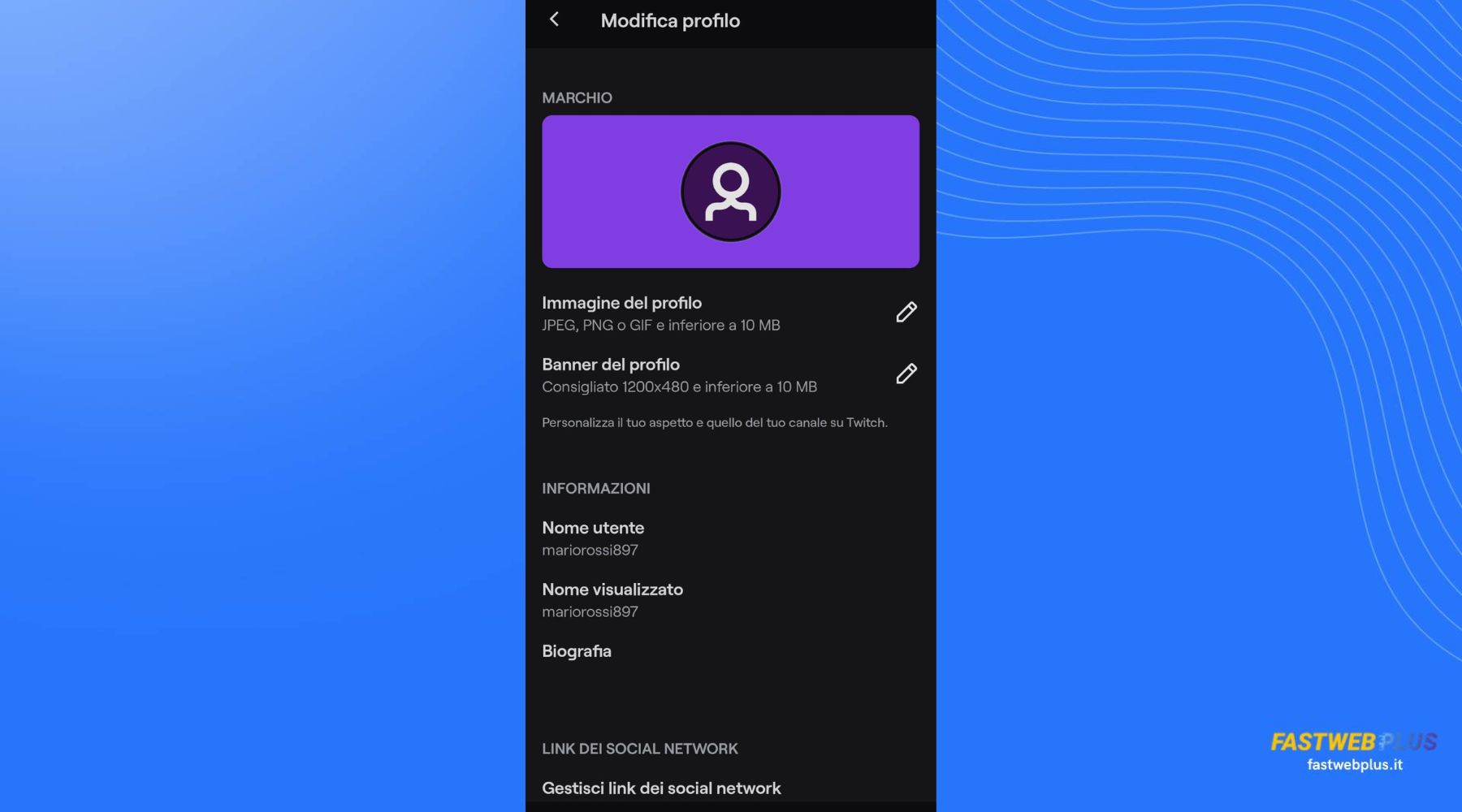 Personalizzare canale Twitch da mobile