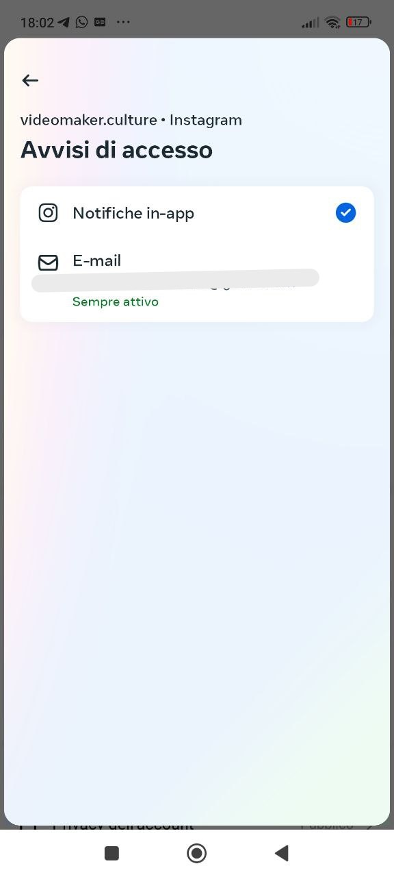 Avvisi di accesso instagram