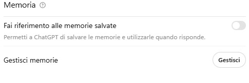 Memoria disattivata chatgpt