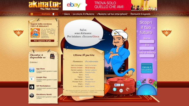 La homepage di Akinator