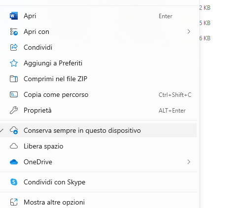 Rendere disponibili file offline onedrive 