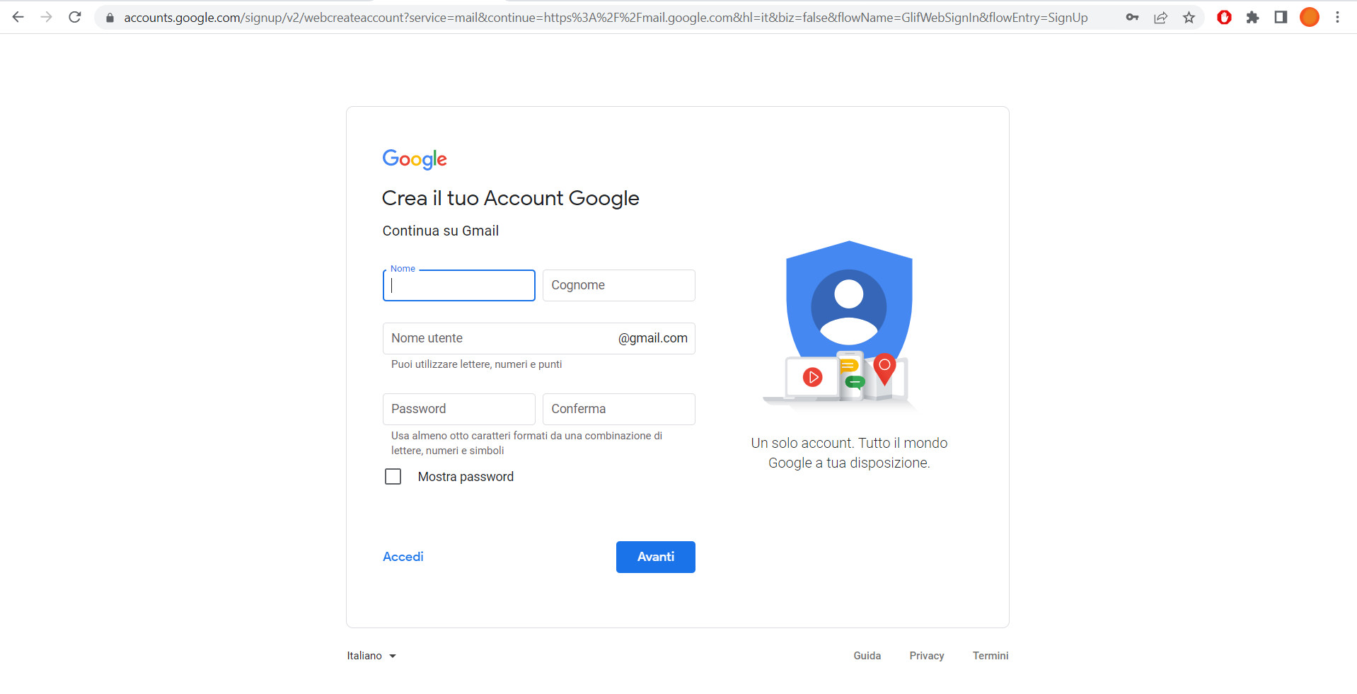 Gmail creare account