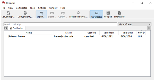 Backup chiave privata