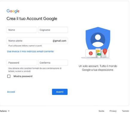Crea account google