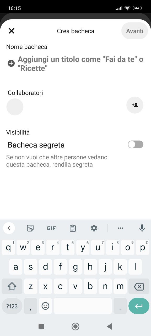 Bacheca Pinterest da App