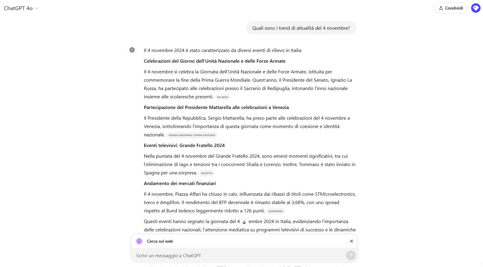 Utilizzi di searchgpt, esempio Utilizzi di searchgpt, esempio