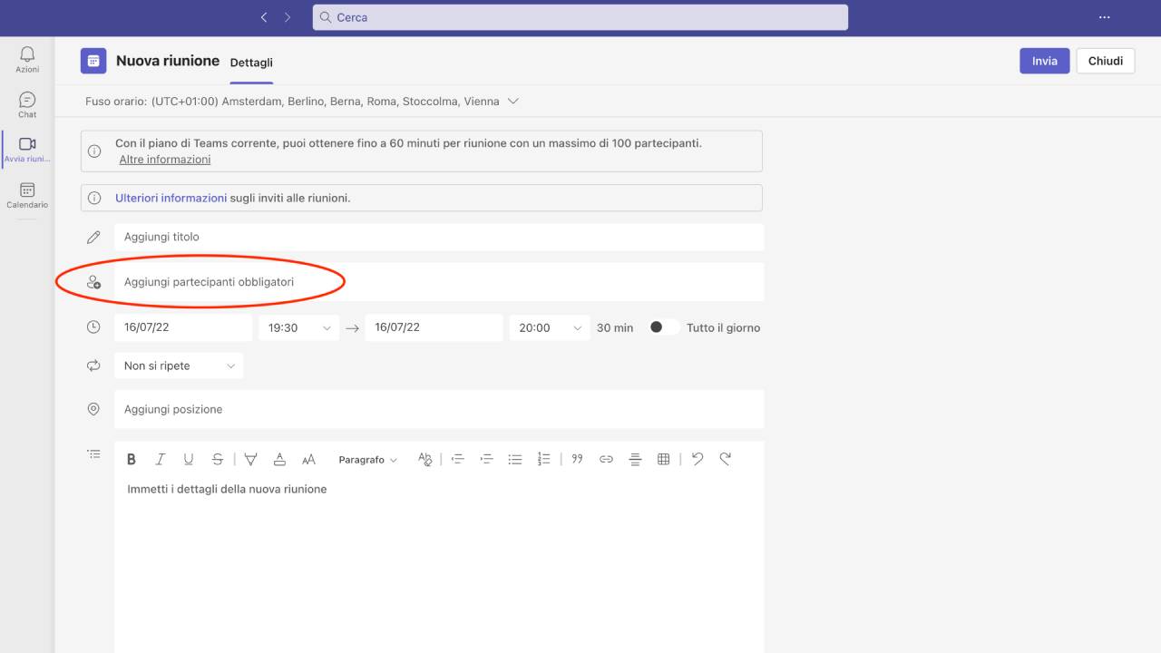 Invitare persone ad una riunione Teams Invitare persone ad una riunione Teams