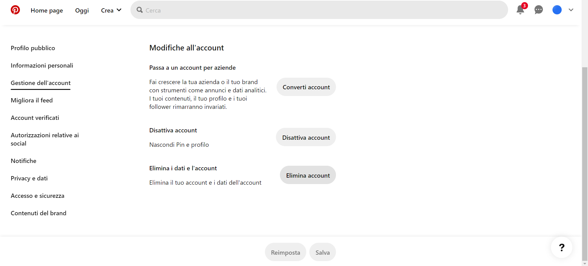 Pinterest, cancellare l'account Pinterest, cancellare l'account