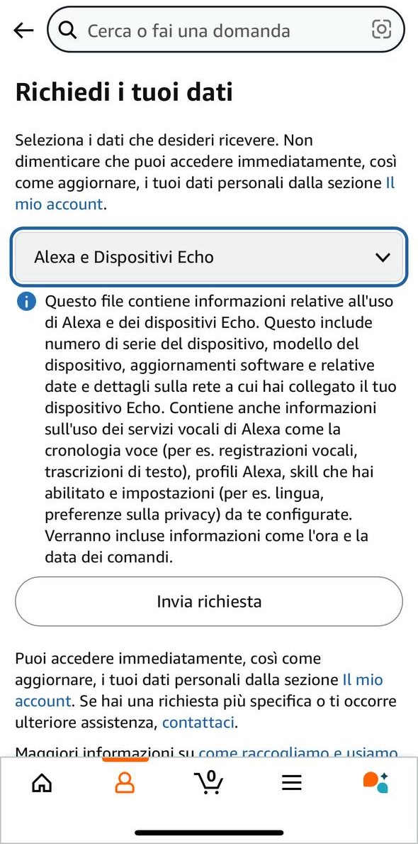 Richiesta dati alexa Richiesta dati alexa