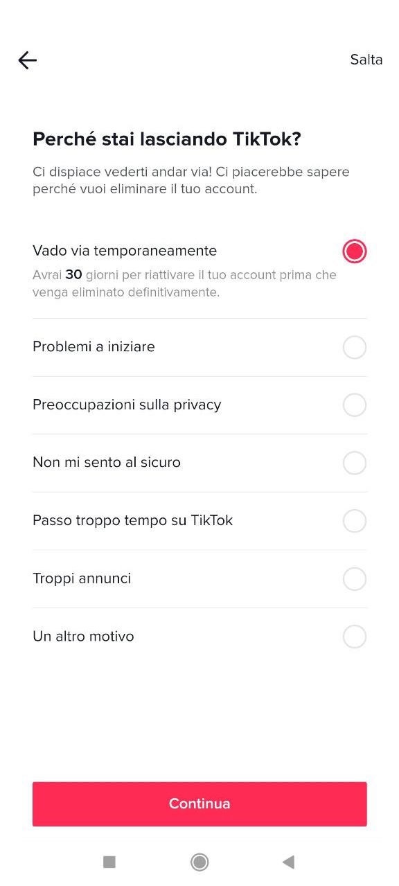 Come eliminare un account TikTok