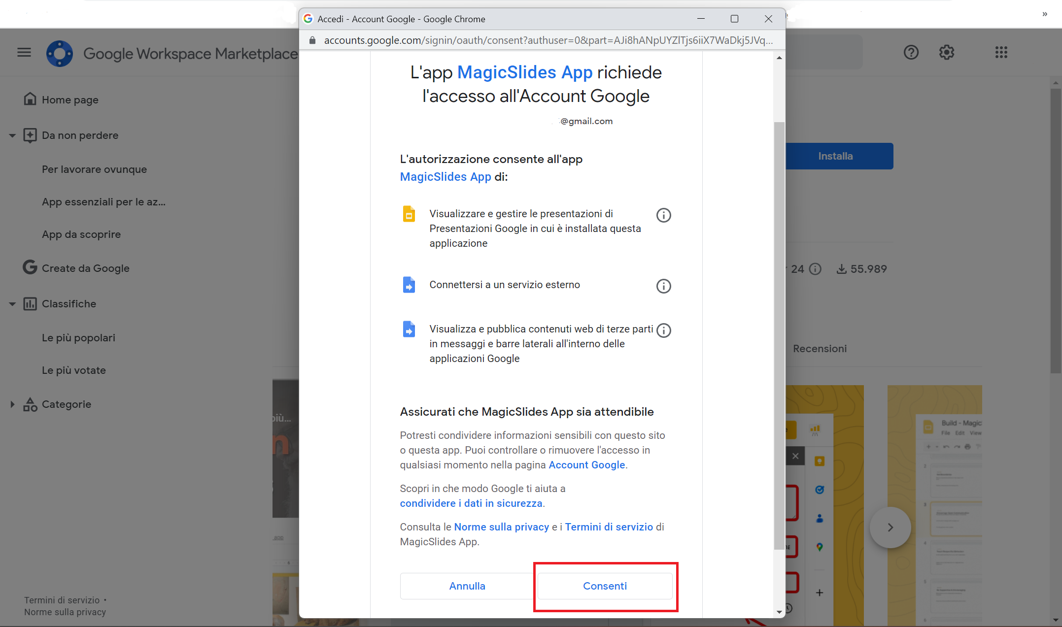 Accedere all’account Google