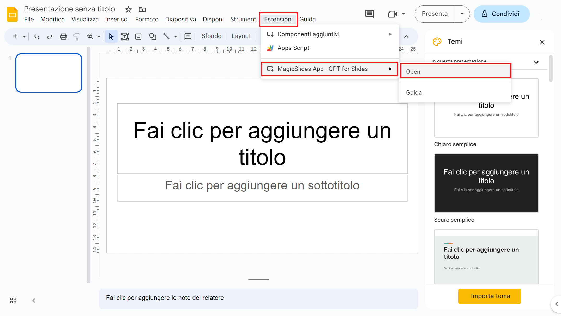Collegare MagicSlides a Google Slides con la chiave API