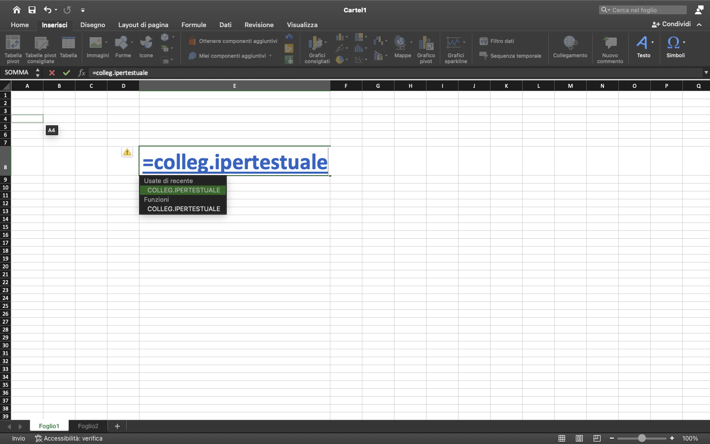 funzione COLLEG.IPERTESTUALE funzione COLLEG.IPERTESTUALE