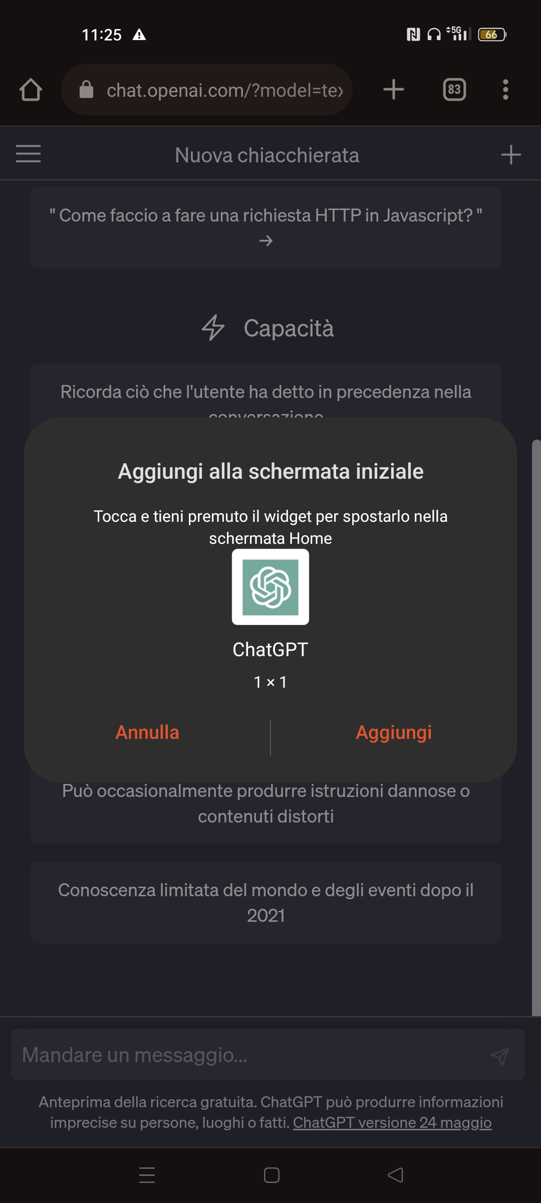 Comando: aggiungi a schermata home, su Android