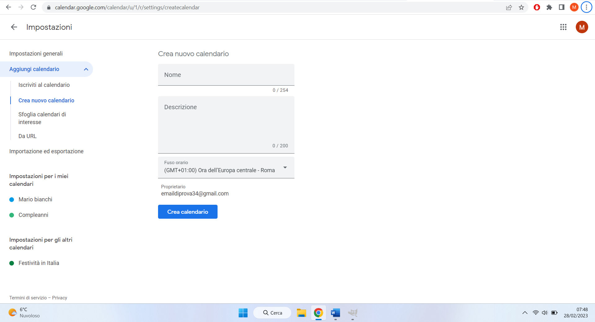  condividere un nuovo calendario di Google