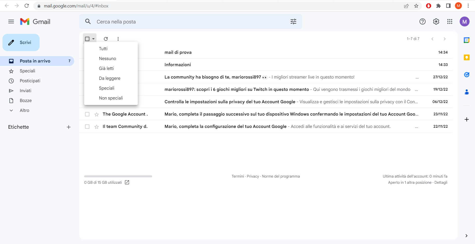 Seleziona categorie specifiche di messaggi