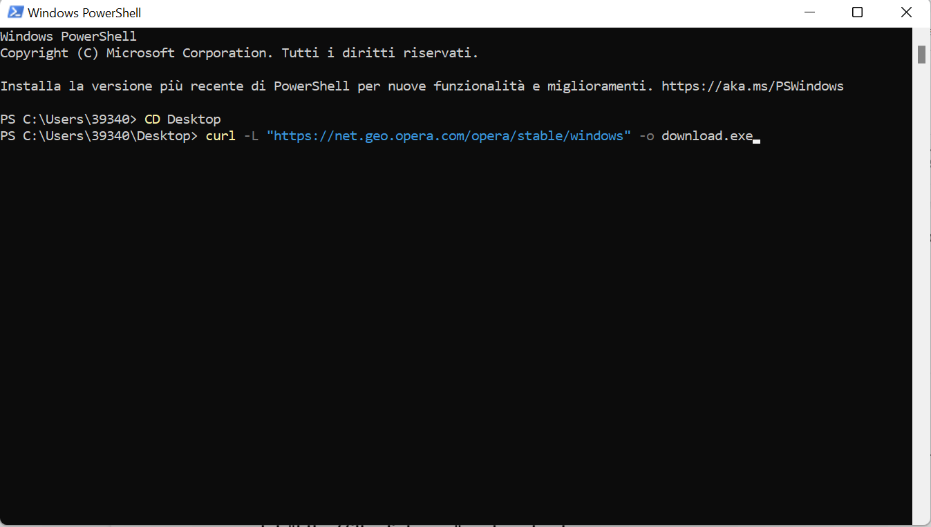 Scaricare browser con Curl Command