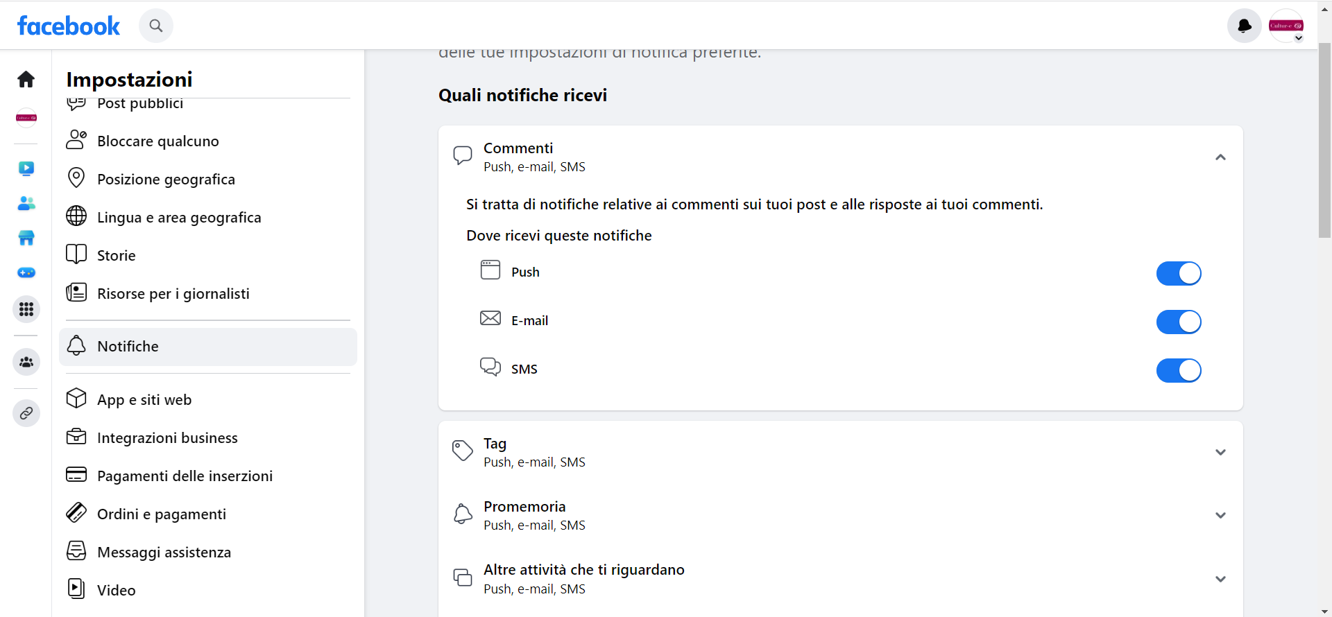 Disabilitare notifiche Facebook Disabilitare notifiche Facebook