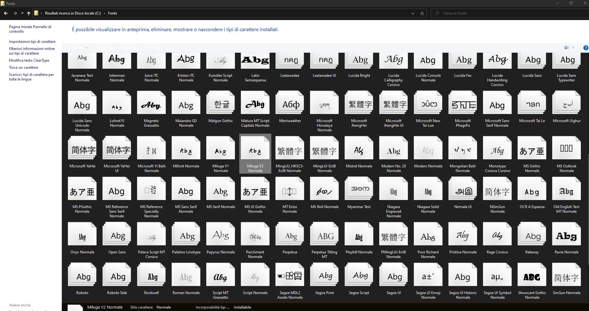 Installare il font