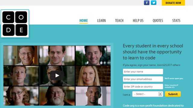 La homepage di Code.org