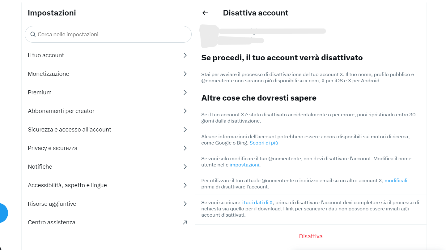 Disattivazione account X Twitter da desktop  Disattivazione account X Twitter da desktop