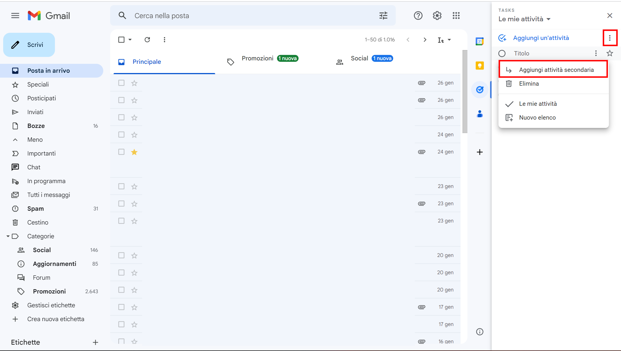 Creare attività secondarie Creare attività secondarie