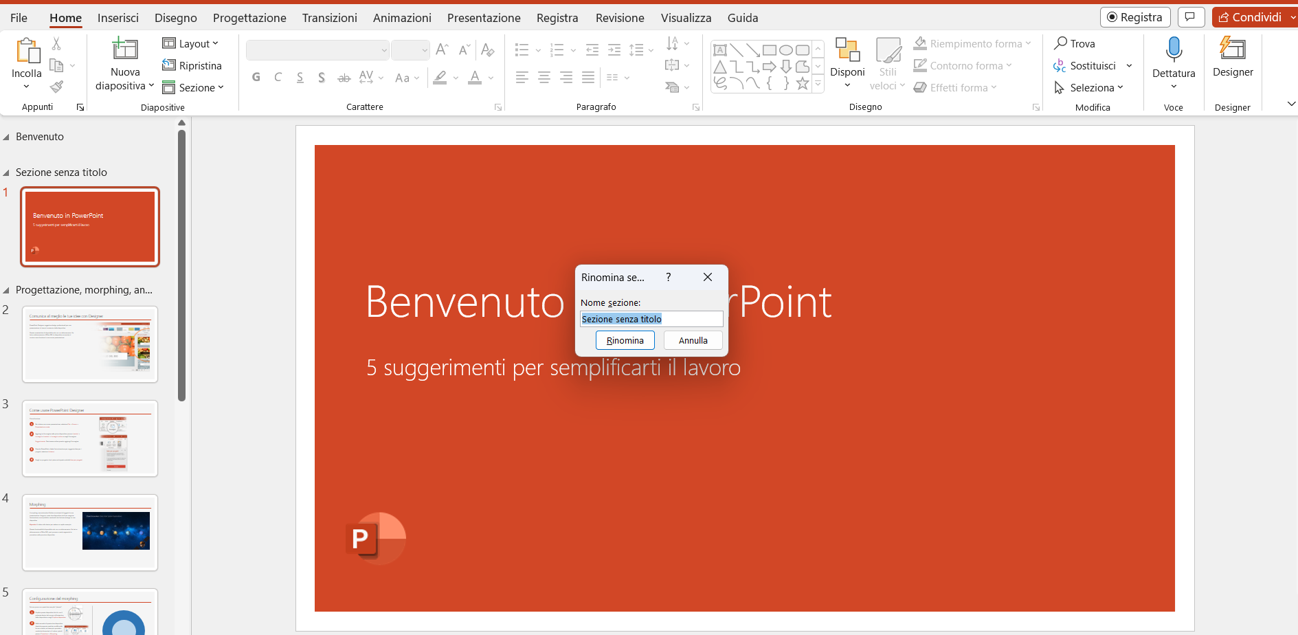 Creare una sezione PowerPoint