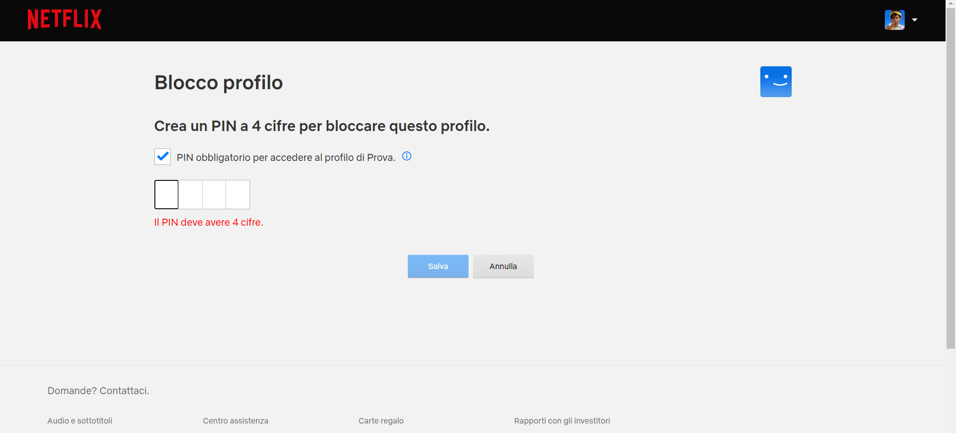 Aggiungere il PIN ad un profilo