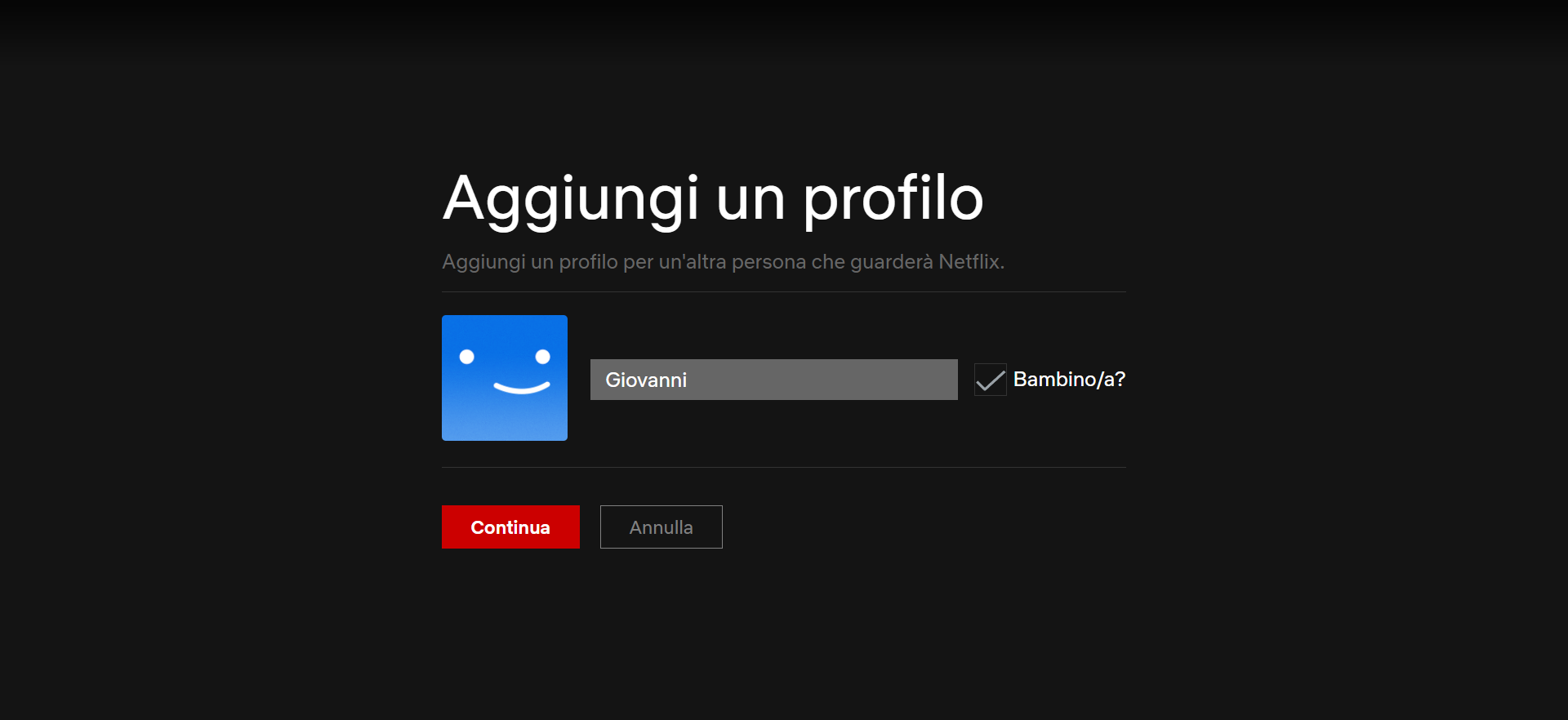 Creare un profilo per bambini su Netflix