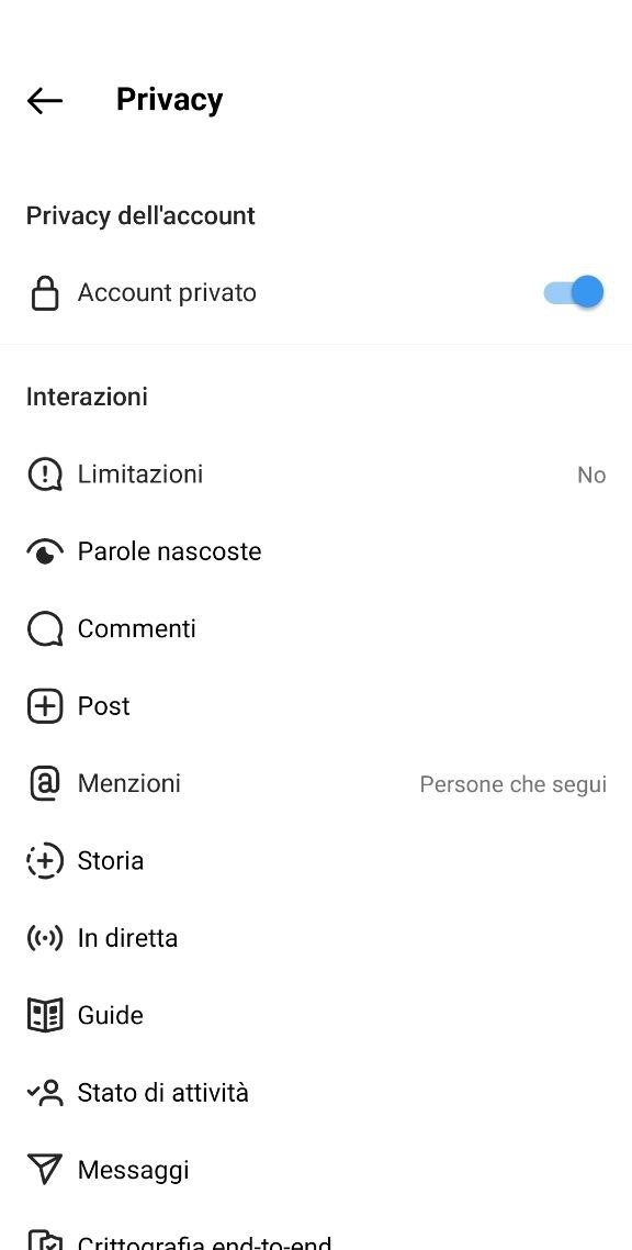 Privacy profilo Instagram
