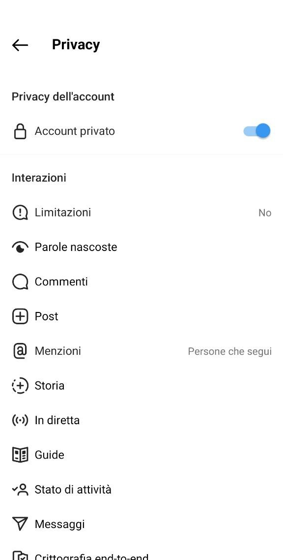 Privacy profilo Instagram Privacy profilo Instagram