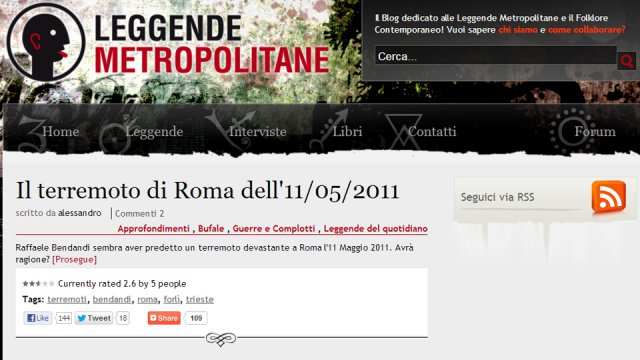 La homepage di leggendemetropolitane.net