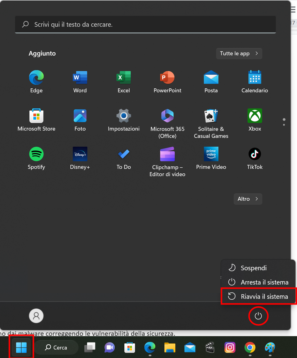 Riavviare Windows 10 o 11