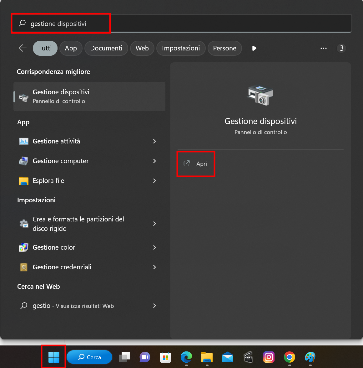 Accedere alla gestione dispositivi