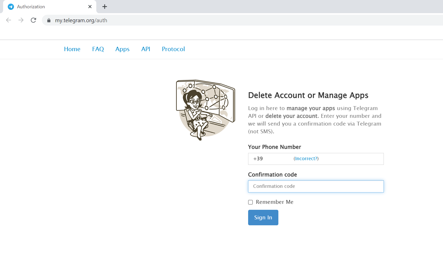 Telegram, cancellare account